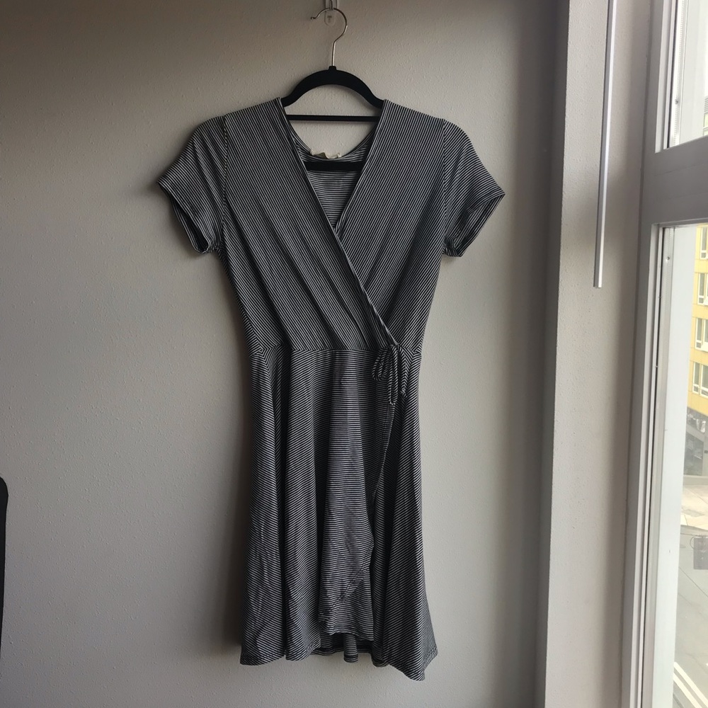 Black & White Pinstripe Wrap Dress